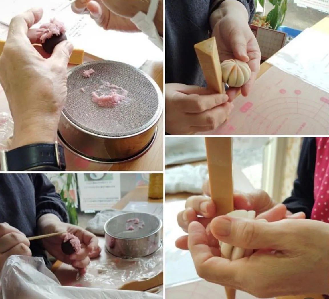 Manos preparando dulces tradicionales japoneses